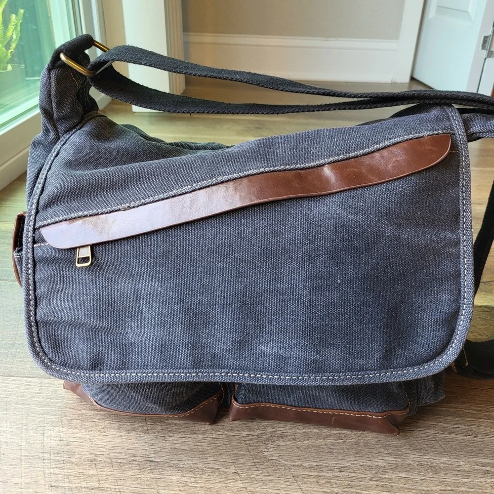 Cargoit Messenger Bag Charcoal Grey Washed Canvas Crossbody Laptop Satchel